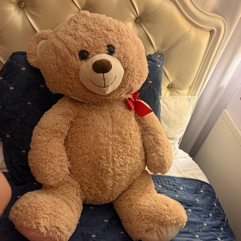 Adorable Valentines Day Tan Teddy Bear with Red Bow